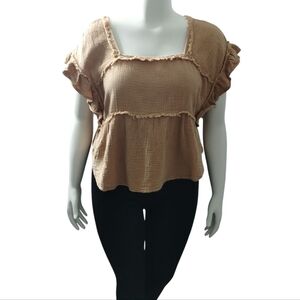 Blue B Collection Womens Distressed Cotton Gauze Ruffle Tiered Boho Grunge Top M